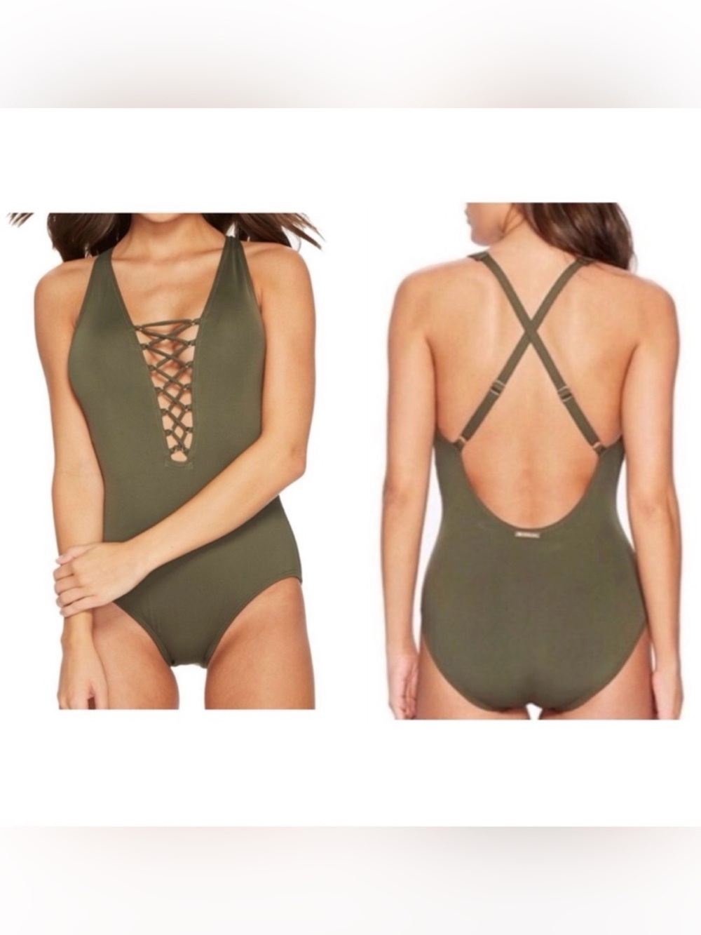 MICHAEL Michael Kors Olive Green Lace-Up One-Piece Swimsuit